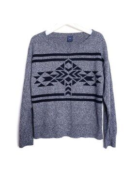 Gap Gray Knit Merino Wool Blend Aztec Southwestern Sweater Women's Size Medium